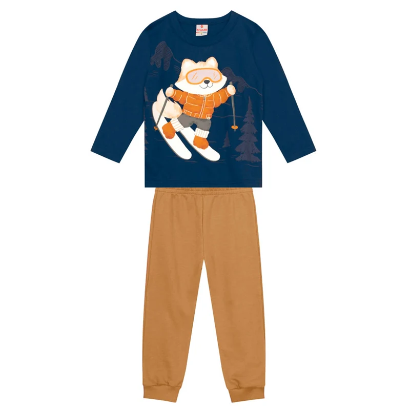 Conjunto Camiseta Manga Longa e Calça Moletinho Marinho Brandili - Masculino 01 / Menino