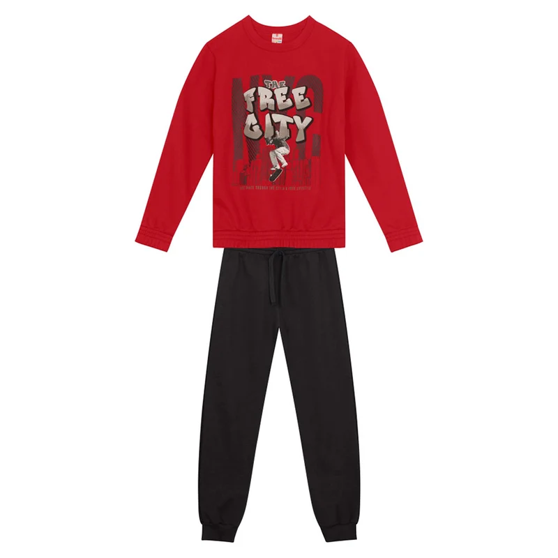 Conjunto Moletom Blusão e Calça Free Gity Vermelho Brandili - Masculino 06 / Menino