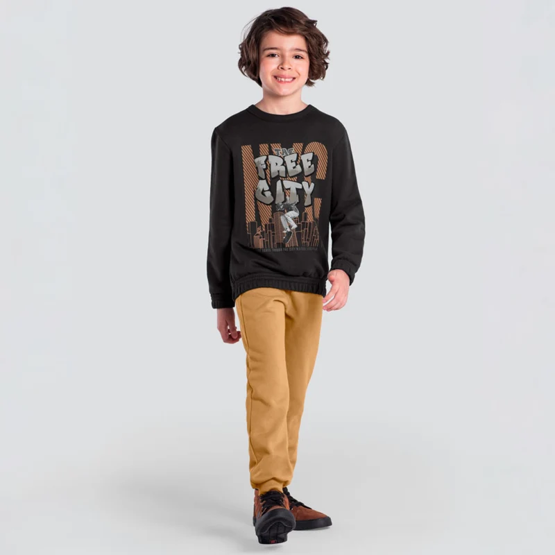 Conjunto Moletom Blusão e Calça Free Gity Chumbo Brandili - Masculino 04 / Menino