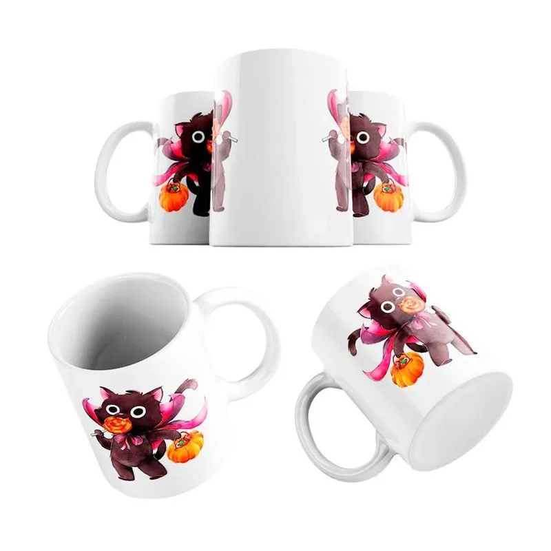 Caneca Cerâmica Gatinho Halloween Gato Dia Das Bruxas