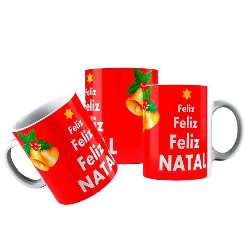 Caneca Cerâmica Decorativa Palavras Felicidade Alegria Natal
