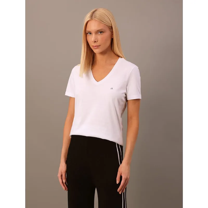 Camiseta Feminina Lisa Decote v Recorte Lateral Calvin Klein - Branco Camiseta Feminina Lisa Decote v Recorte Lateral Calvin Klein Branco m