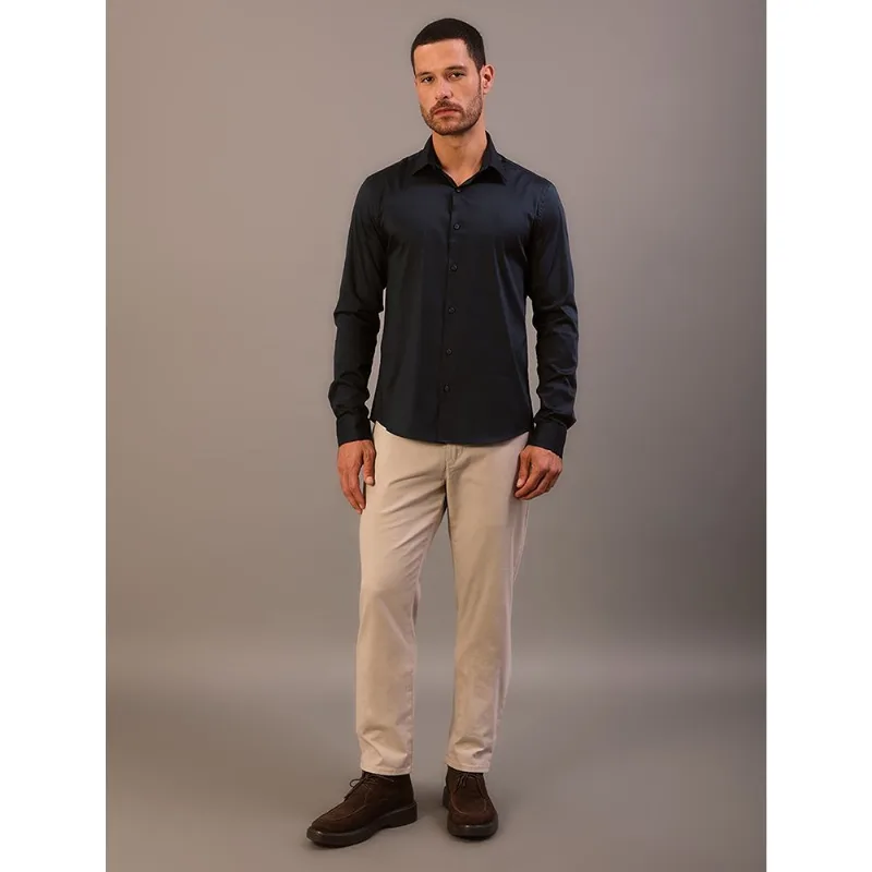 Camisa Masculina Manga Longa Slim Básica - Marinho Camisa Masculina Manga Longa Slim Básica Marinho 1