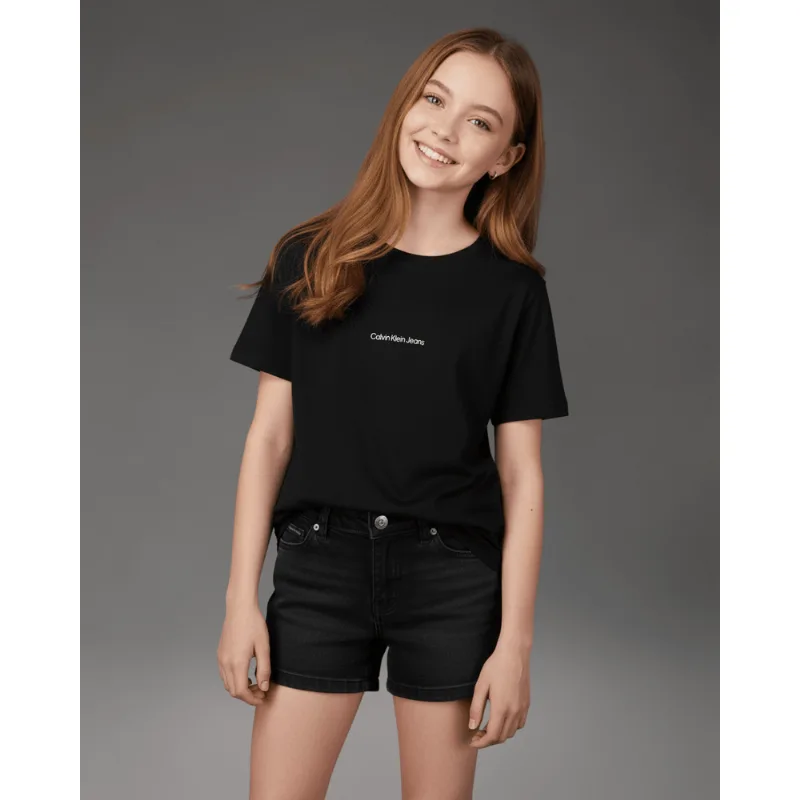 Camiseta Menina Logo Centralizado Calvin Klein Jeans - Preto Camiseta Menina Logo Centralizado Calvin Klein Jeans Preto 6