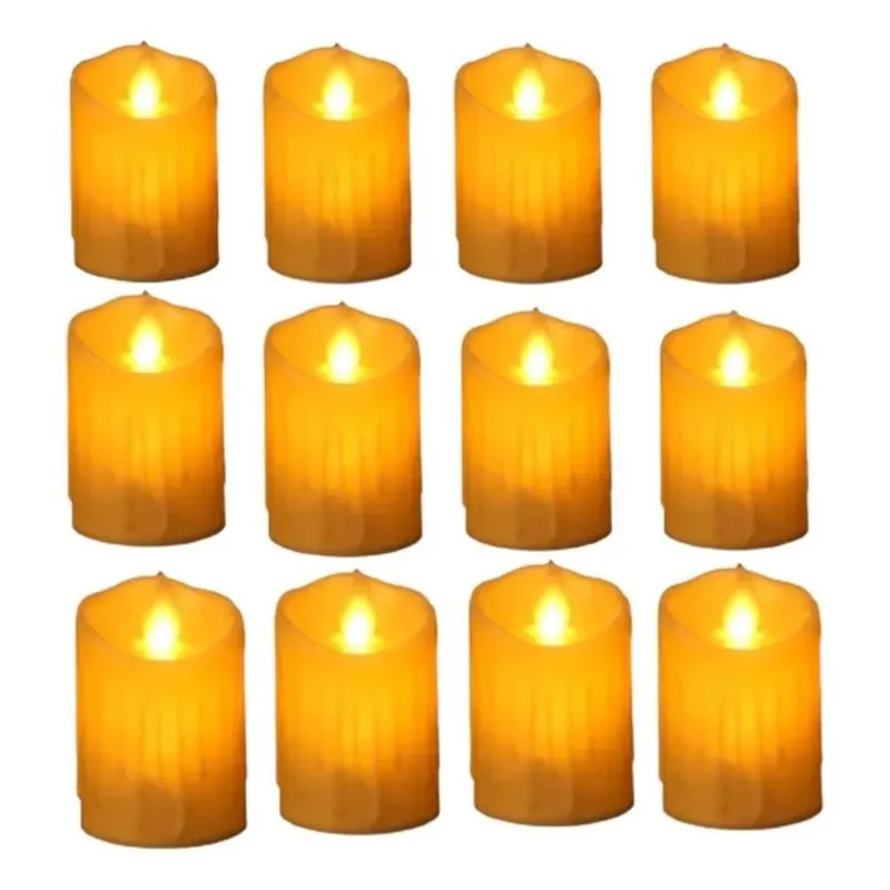 12 Velas Eletronica De Led Decorativa Amarelas + Bateria