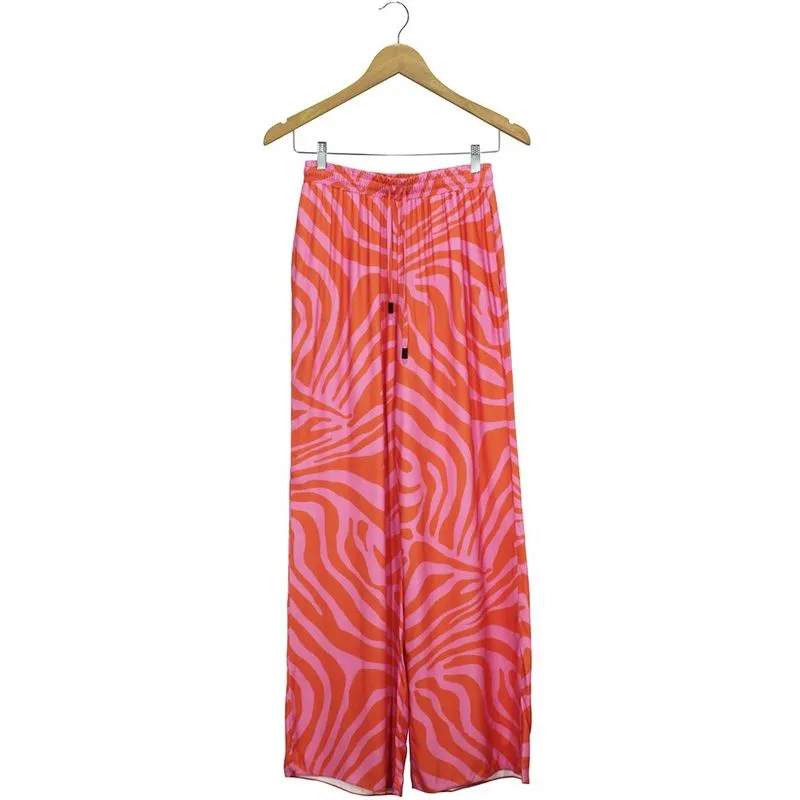 Calça Calvin Klein Jeans Wide Leg Zebra Rosa/Laranja Feminina