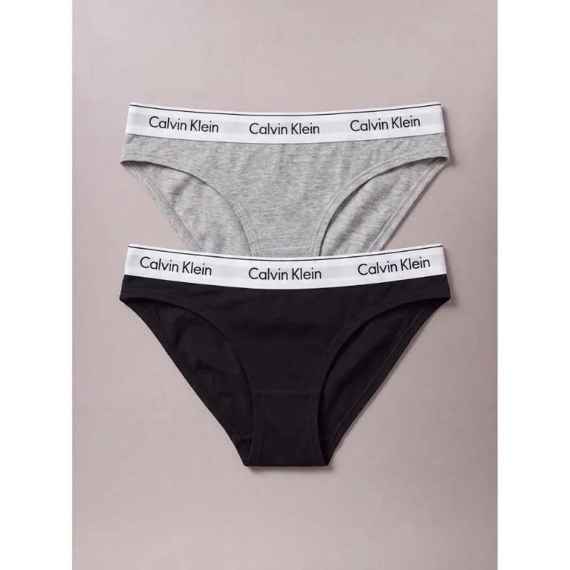 Kit 2 Calcinhas Menina Mini Modern Cotton Calvin Klein Underwear - Preto / Cinza Mescla Kit 2 Calcinhas Menina Mini Modern Cotton Calvin Klein Underwear Preto / Cinza Mescla 6/8