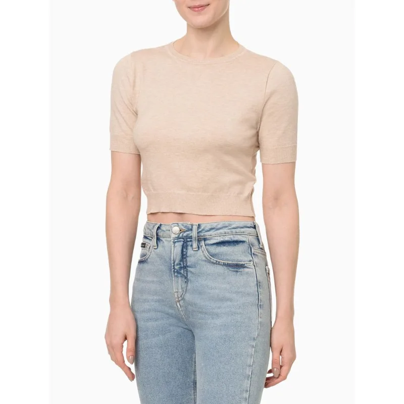 Camiseta Feminina Cropped Tricot Calvin Klein Jeans - Areia Camiseta Feminina Cropped Tricot Calvin Klein Jeans Areia g