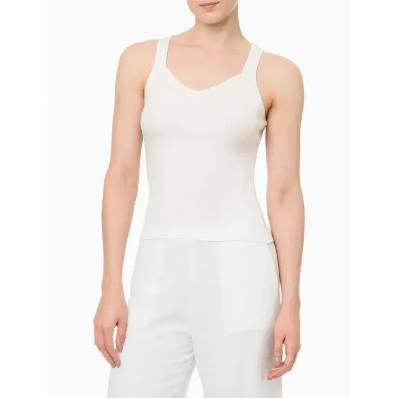Top Feminino Tricot Cropped Calvin Klein Jeans - Areia Top Feminino Tricot Cropped Calvin Klein Jeans Areia m