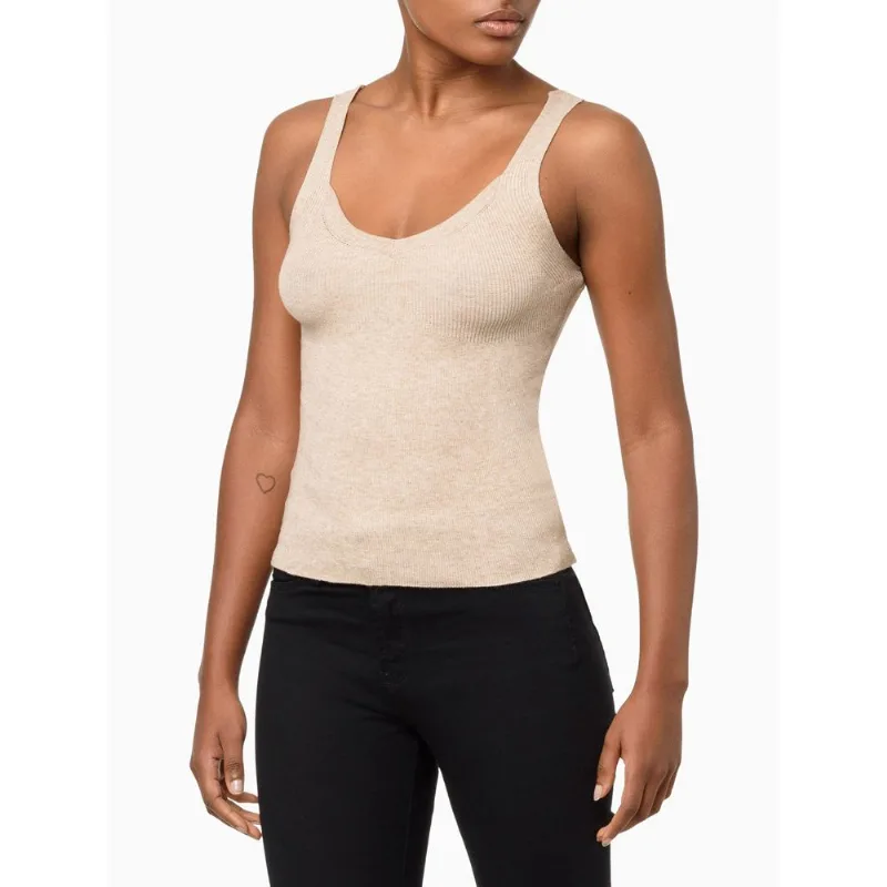 Top Feminino Tricot Cropped Calvin Klein Jeans - Branco Top Feminino Tricot Cropped Calvin Klein Jeans Branco g