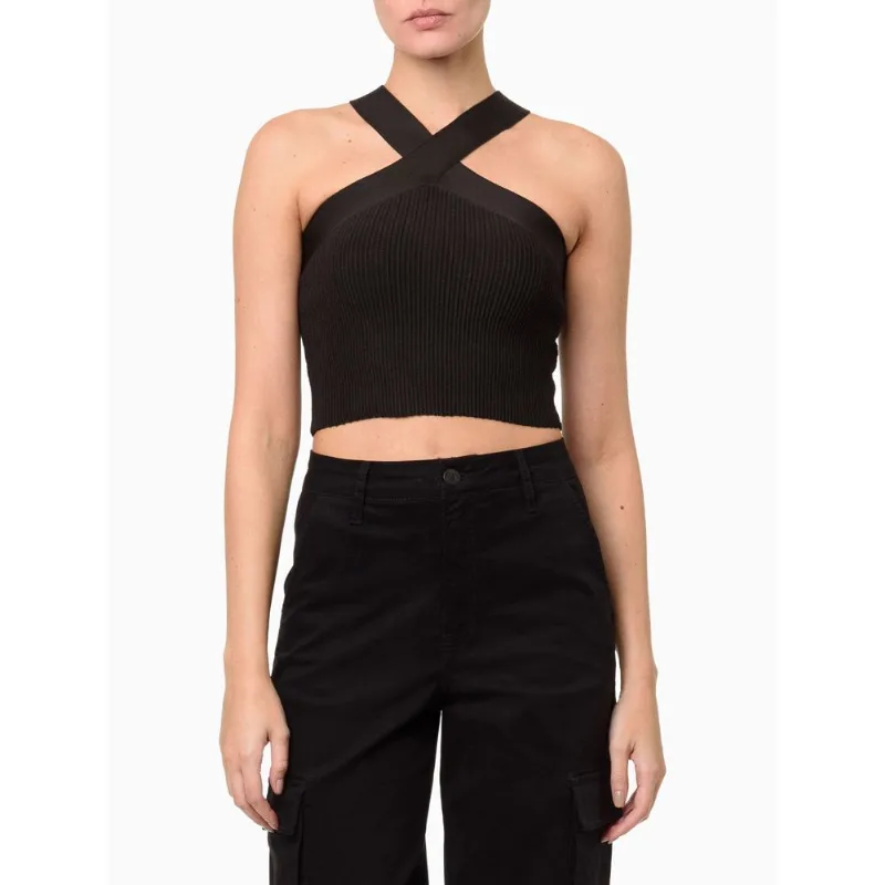 Top Feminino Tricot Decote Cruzado Calvin Klein Jeans - Preto Top Feminino Tricot Decote Cruzado Calvin Klein Jeans Preto g