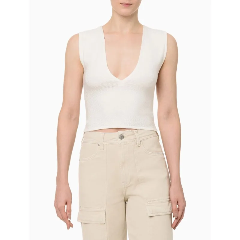 Top Feminino Tricot Decote v Canelado Calvin Klein Jeans - Off White Top Feminino Tricot Decote v Canelado Calvin Klein Jeans Off White Pp