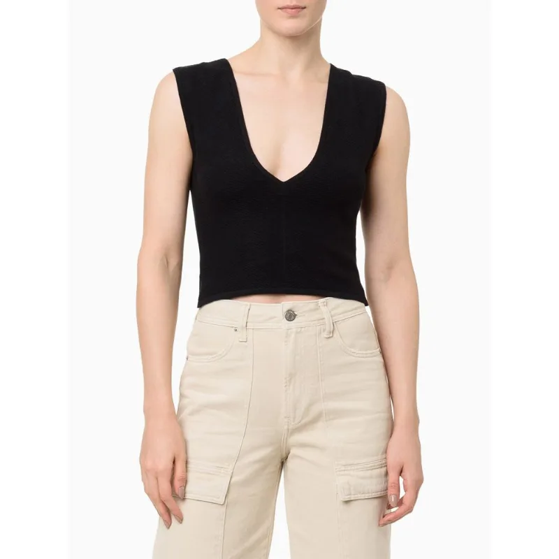 Top Feminino Tricot Decote v Canelado Calvin Klein Jeans - Preto Top Feminino Tricot Decote v Canelado Calvin Klein Jeans Preto m