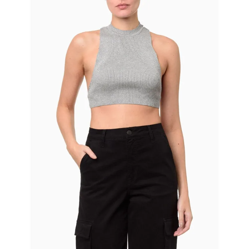 Top Feminino Tricot Lurex Decote Costas Calvin Klein Jeans - Light Grey Top Feminino Tricot Lurex Decote Costas Calvin Klein Jeans Light Grey g