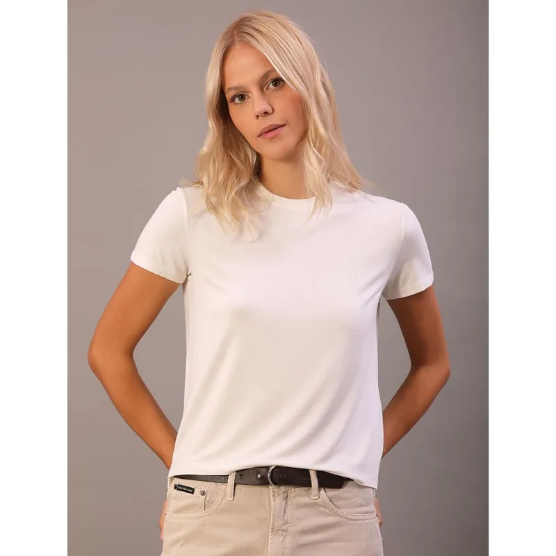 Camiseta Feminina Visco Lycra Calvin Klein Jeans - Off White Camiseta Feminina Visco Lycra Calvin Klein Jeans Off White Gg