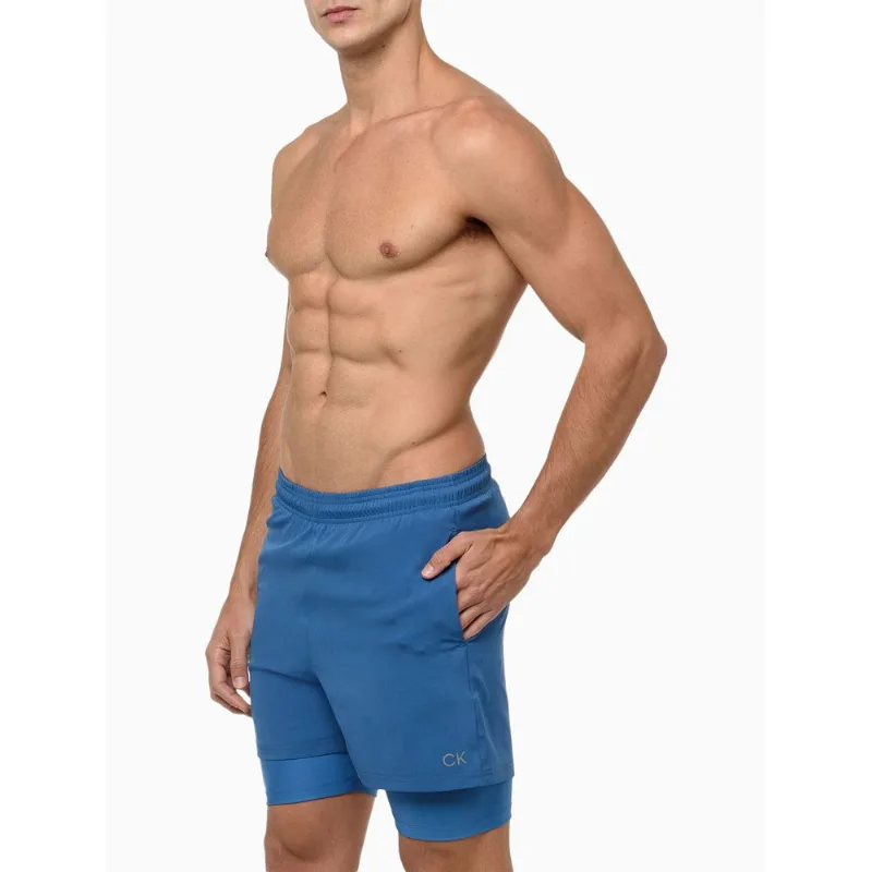 Bermuda Com Short Compressão Calvin Klein Sport - Azul Médio Bermuda Com Short Compressão Calvin Klein Sport Azul Médio m
