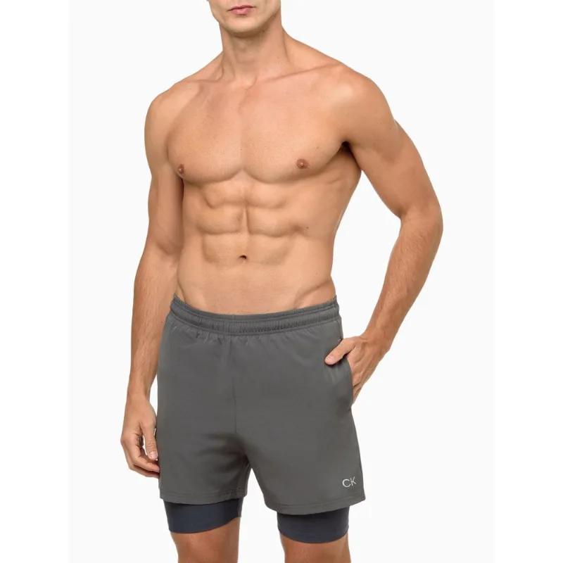 Bermuda Com Short Compressão Calvin Klein Sport - Grafite Bermuda Com Short Compressão Calvin Klein Sport Grafite Gg