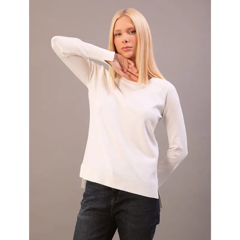 Tricô Feminino Raglan Decote Careca Calvin Klein - Off White Tricô Feminino Raglan Decote Careca Calvin Klein Off White m