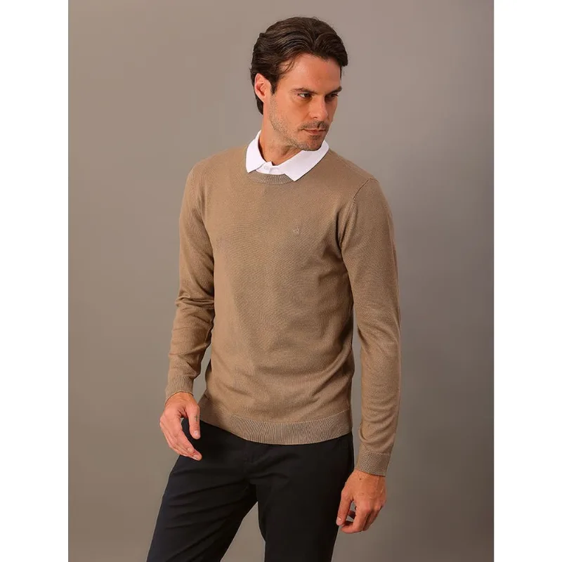 Tricô Masculino Decote Redondo Calvin Klein - Caqui Medio Tricô Masculino Decote Redondo Calvin Klein Caqui Medio g