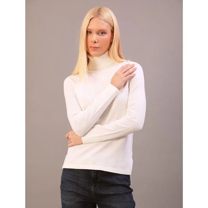 Tricô Feminino Básico Gola Alta Calvin Klein - Off White Tricô Feminino Básico Gola Alta Calvin Klein Off White Pp
