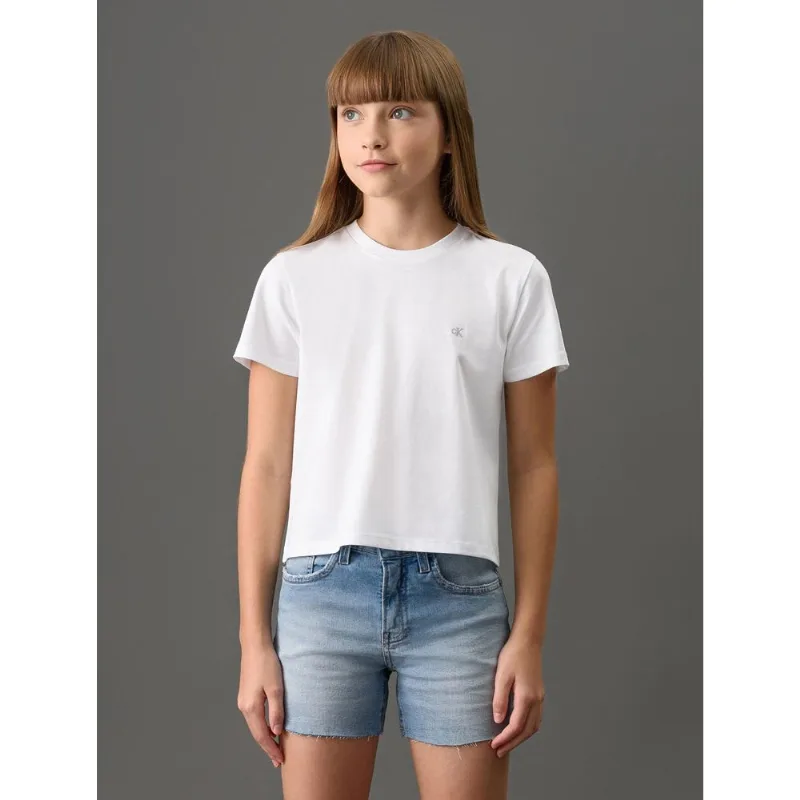 Camiseta Menina Logo Bordado Calvin Klein Jeans - Branco 2 Camiseta Menina Logo Bordado Calvin Klein Jeans Branco 2 16