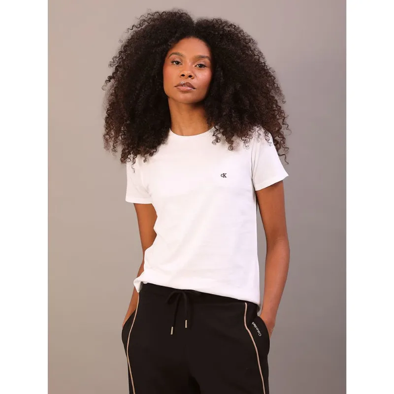 Camiseta Feminina Logo Bordado Calvin Klein Jeans - Branco 2 Camiseta Feminina Logo Bordado Calvin Klein Jeans Branco 2 g