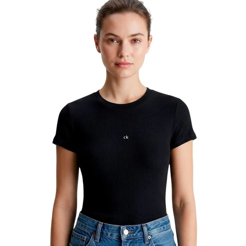 Blusa Calvin Klein Ribana c/logo Bordado Preta Feminina G / Preto