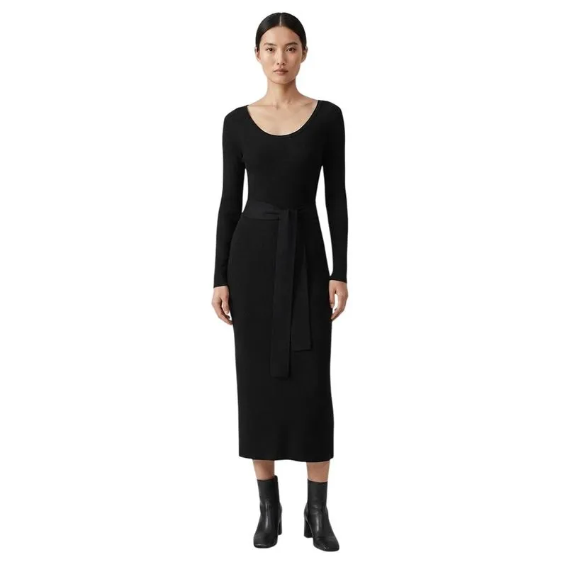 Vestido Calvin Klein Midi De Malha Canelada Preto Feminino P / Preto
