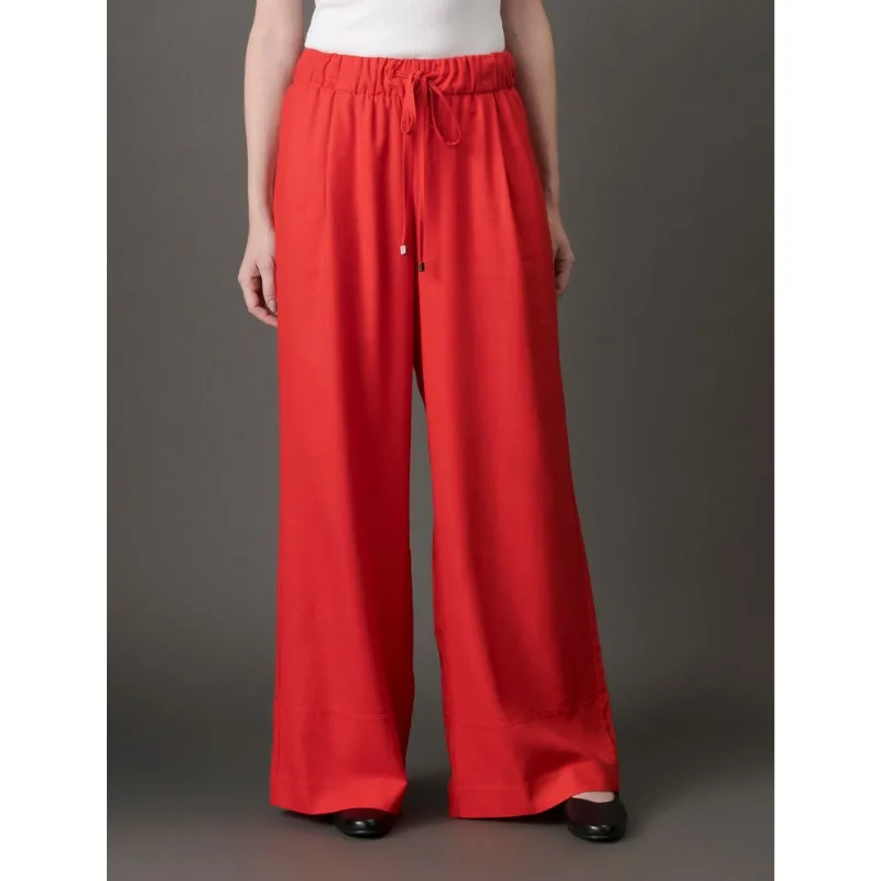 Calça Feminina Wide Leg Linho Misto Calvin Klein - Vermelho Calça Feminina Wide Leg Linho Misto Calvin Klein Vermelho 38