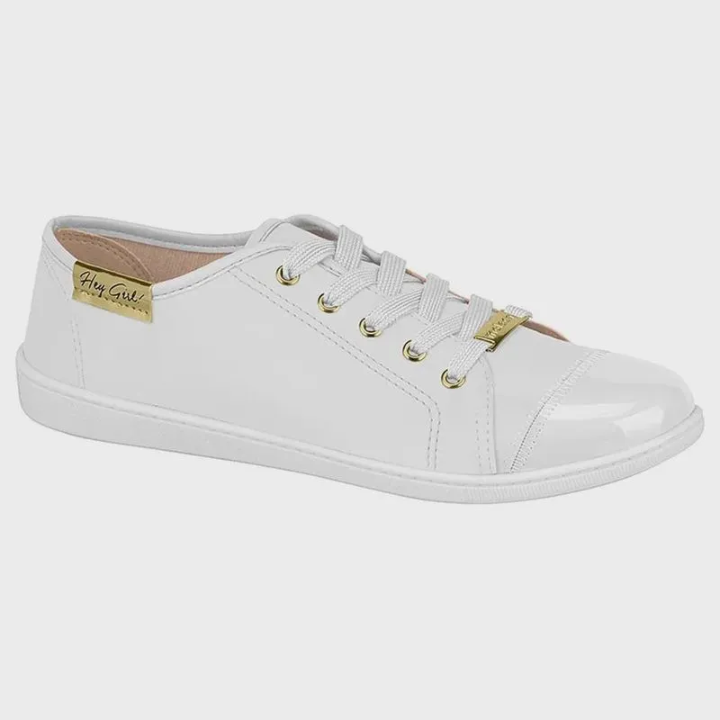 Tênis Casual Feminino Napa Verniz Branco Moleca 5605.412
