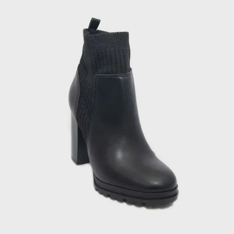 Bota Coturno Vizzano Casual Tecido Kinit-Napa Salto Alto Preto