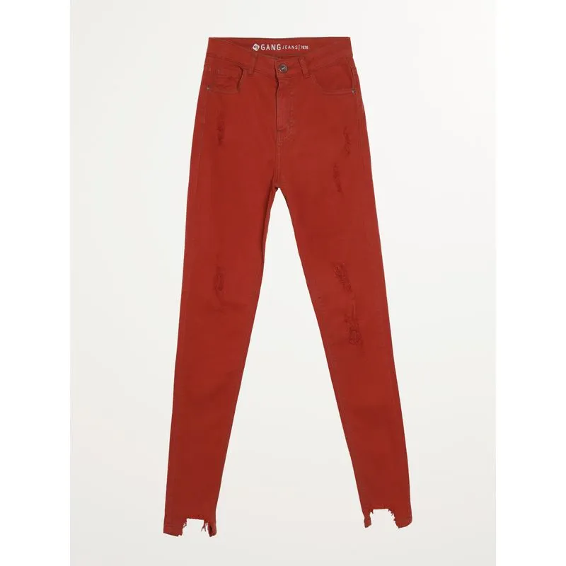 Calça cigarrete cintura média ketchup rasgos Laranja 46