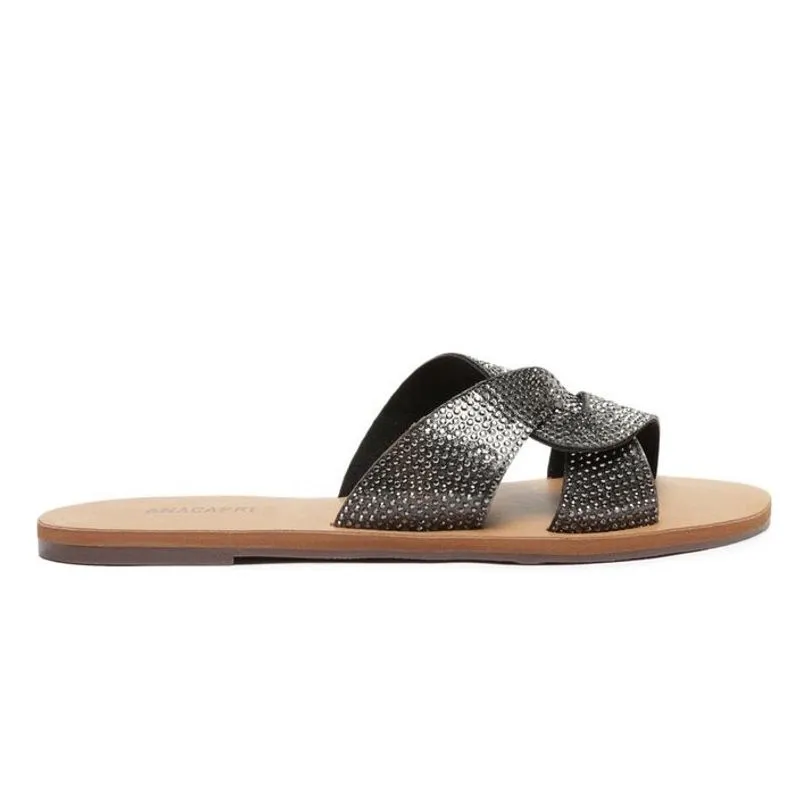 Rasteira tira entrelaçada glitter preta C 30014 0231 0001 anacapri