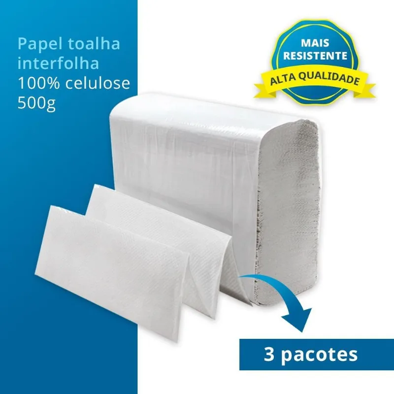Kit 3pct Papel Toalha Interfolha Branco Puro