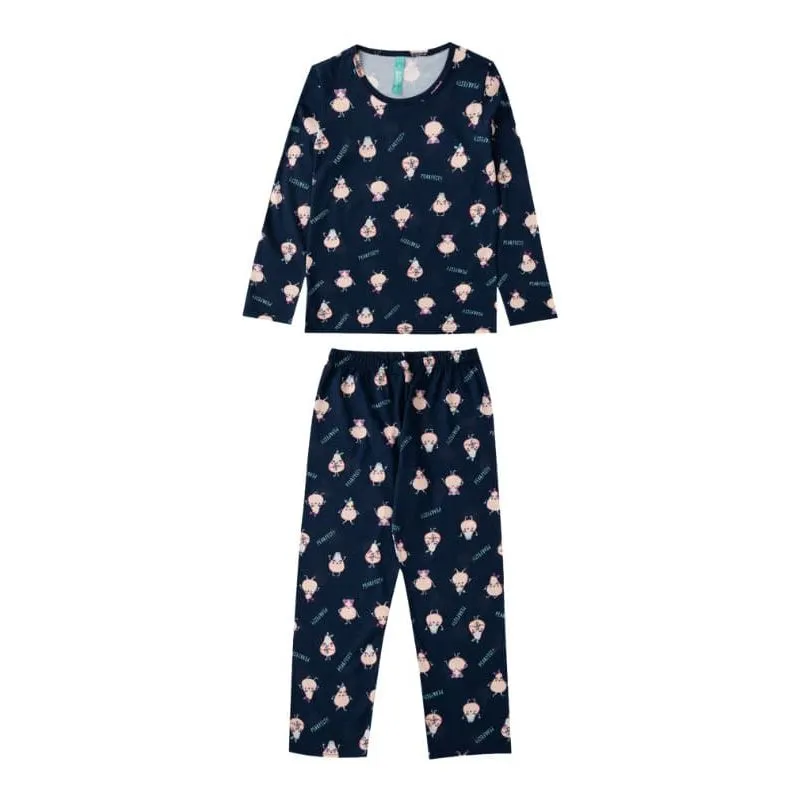 Pijama Estamapado Malwee Kids Infantil Menina Meia estação 4/8 - 1000091681-AZUL ESCURO-8