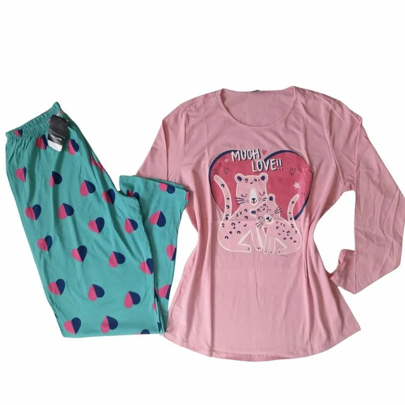 Pijama Conjunto Feminino Algodão Calça Inverno Gatinho Malwee