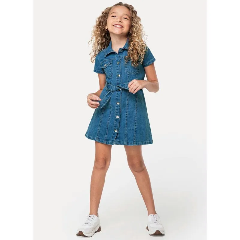 Vestido Infantil Jeans Carinhoso 4 ao 8