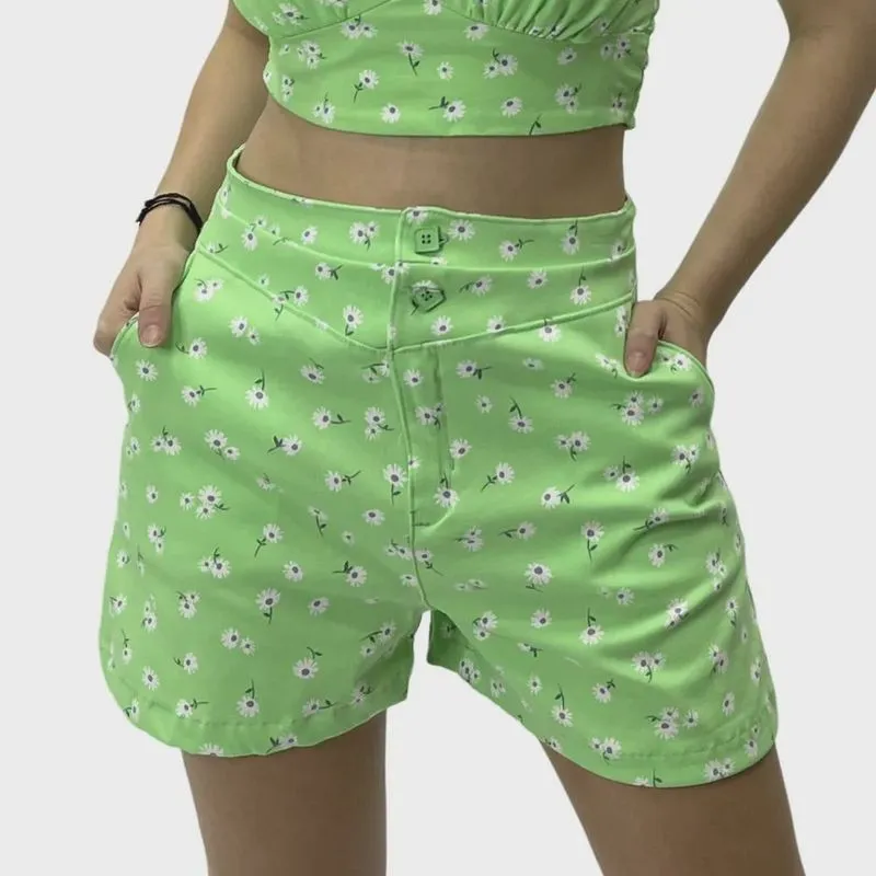 Shorts Enfim Estampa Margarida com Bolsos