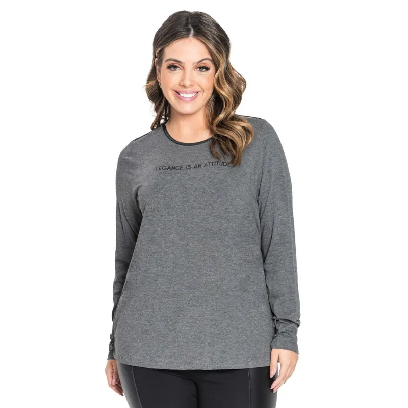 Blusa Feminina Manga Longa Elegance Rovitex Plus Cinza G2