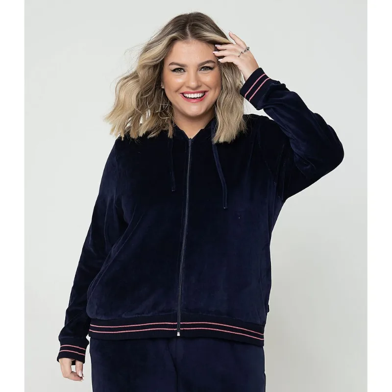 Jaqueta Feminina Com Capuz Em Plush Secret Glam Azul G2