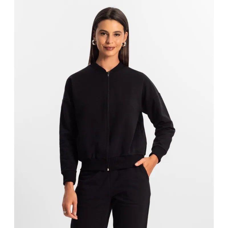Jaqueta Feminina Básica de Moletom Rovitex Preto G