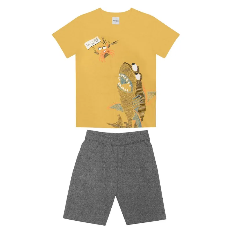 Conjunto Infantil Masculino Tubarão Rovitex Kids Amarelo 1