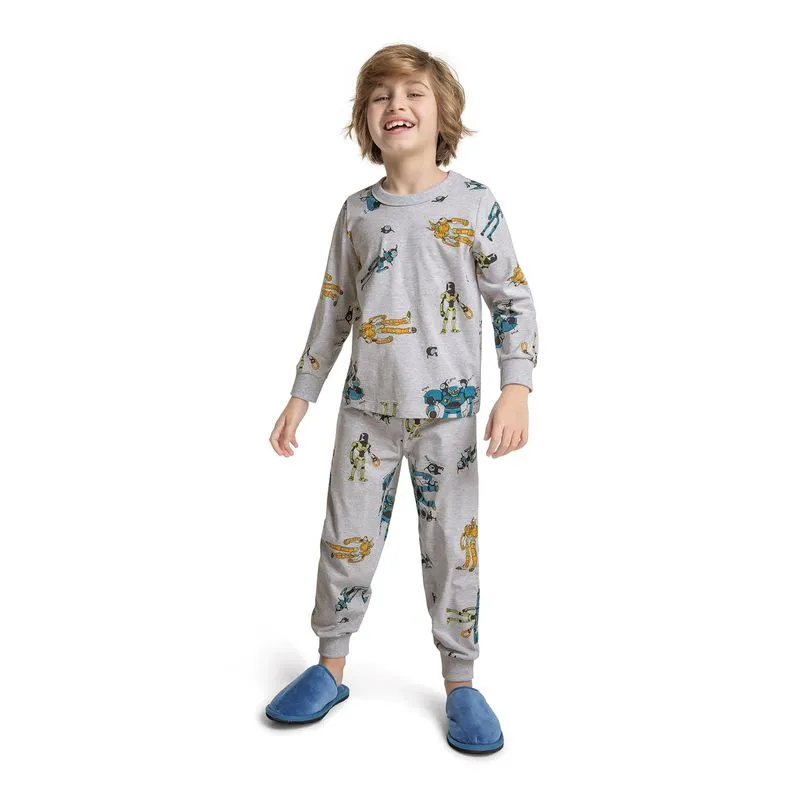 Pijama Infantil Masculino Robôs Trick Nick Cinza 10