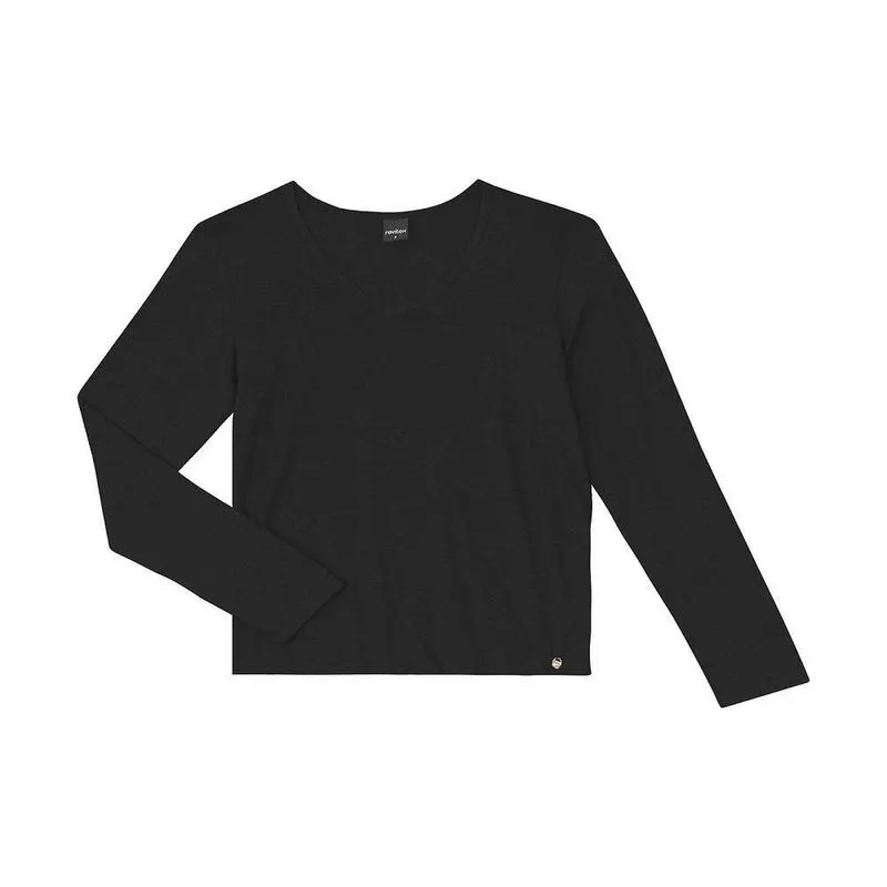 Blusa Manga Longa Gola V Basic+ Malha Feminina