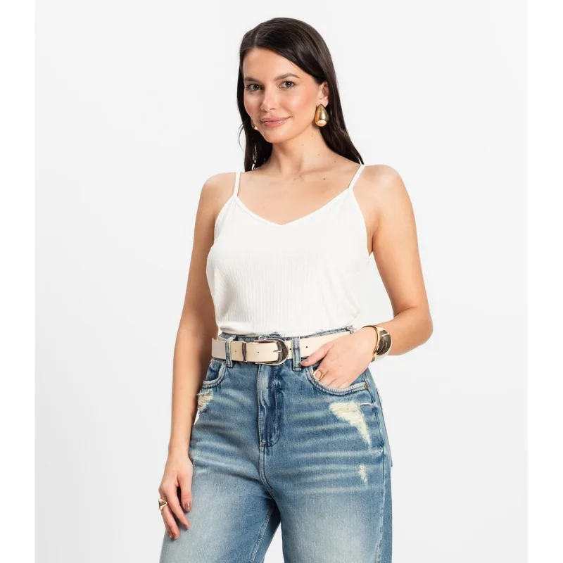 Blusa De Alça Feminina Ribana Canelada Rovitex Bege GG