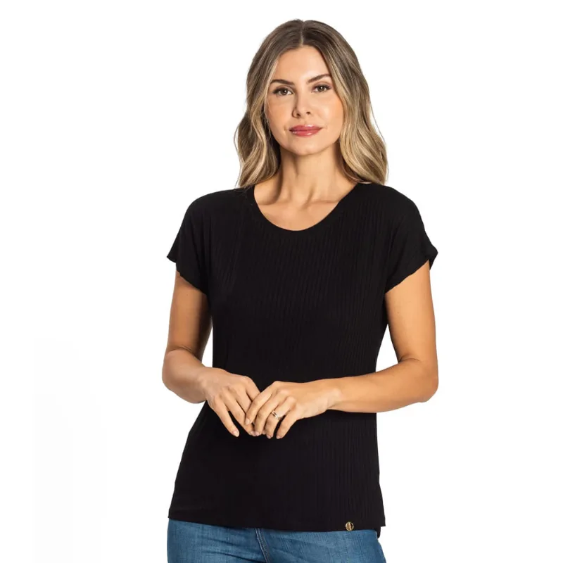 Blusa Feminina Rovitex Básica Canelada Preto - GG
