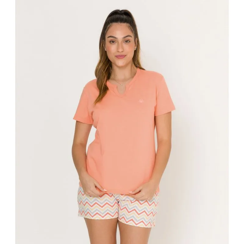 Pijama Adulto Feminino Blusa Com Shorts Evanilda Laranja P
