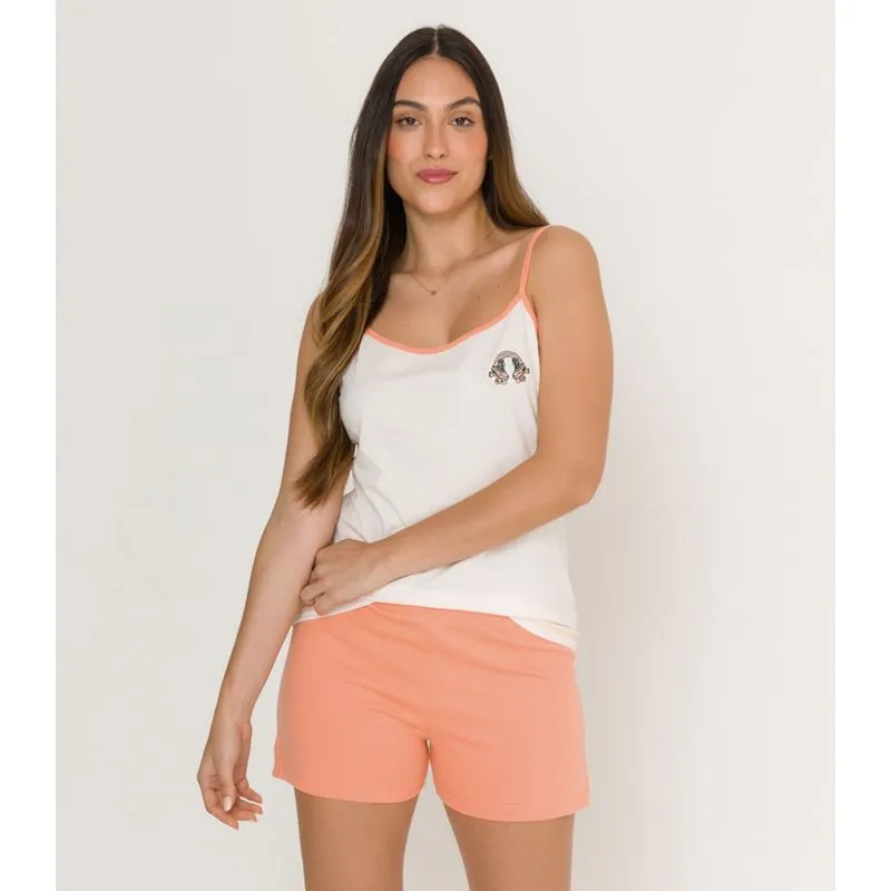 Pijama Adulto Feminino Com Patch Evanilda Laranja Gg