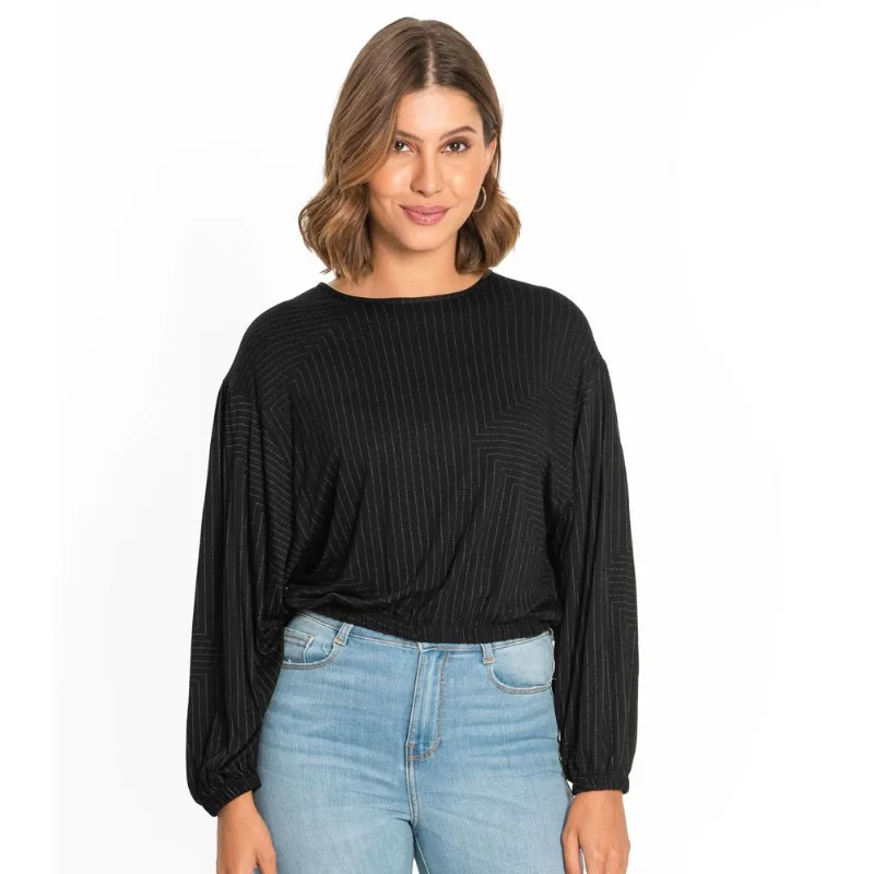 Blusa Feminina Cropped Manga Longa Endless Preto G