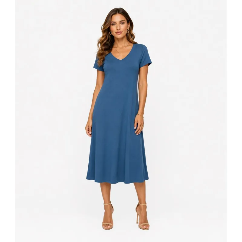 Vestido Midi Com Decote Em V Malha Visco Endless Azul P